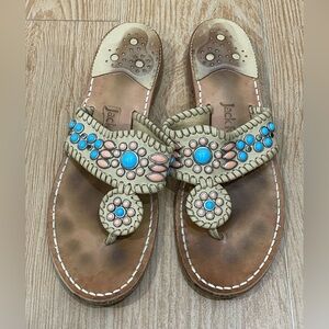 JACK ROGERS Beaded Tan Turquoise Stone Sandals 9